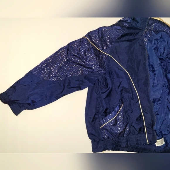 Vintage Cabin Creek Navy Blue and Gold Mock Neck Full Zip windbreaker jacket - Picture 6 of 12